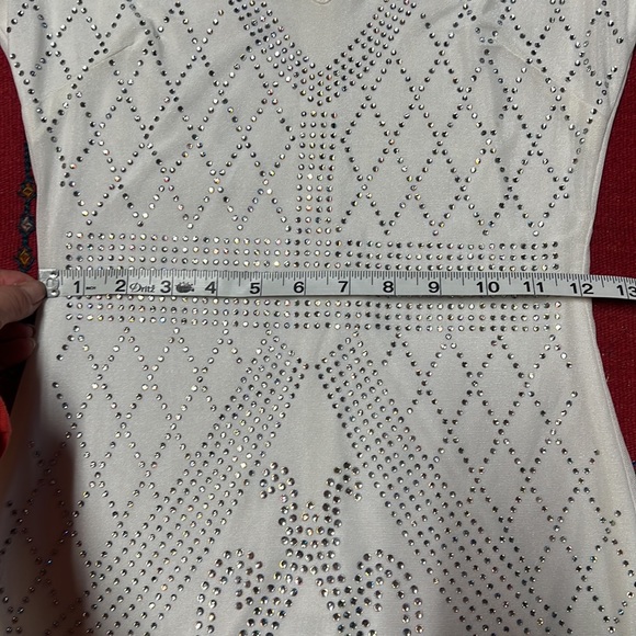 Privy Bedazzled White Rhinestone Long Sleeved Mini Dress Women’s Size Medium - Picture 7 of 12